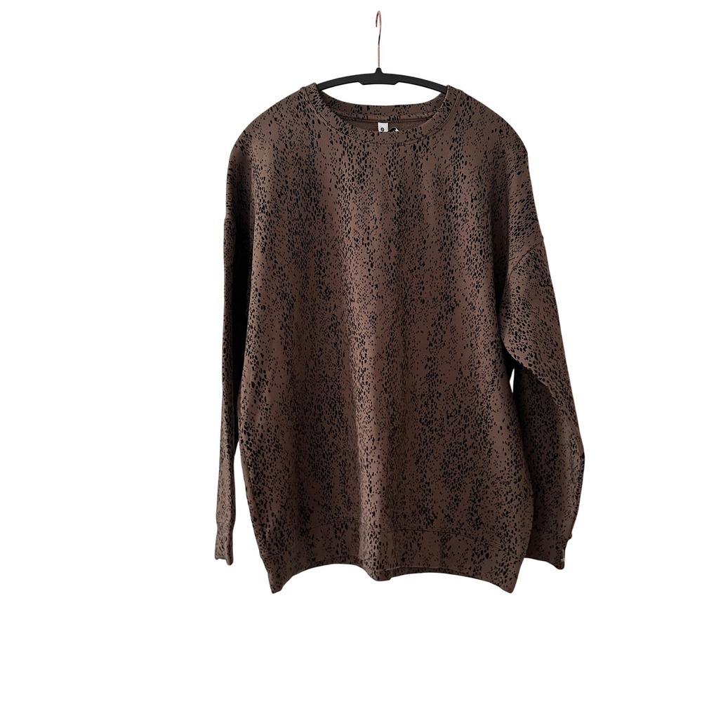 Athleta Womens L Brown Black Speckled Animal Print Oversized Fleece Sweatshirt
